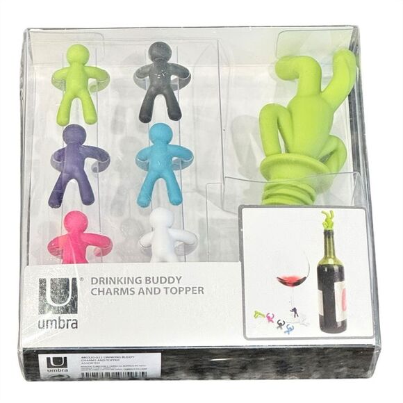 Umbra Drinking Buddy Charms Glass Identifiers & Wine Topper Bar Accessories. NEW - Picture 3 of 7